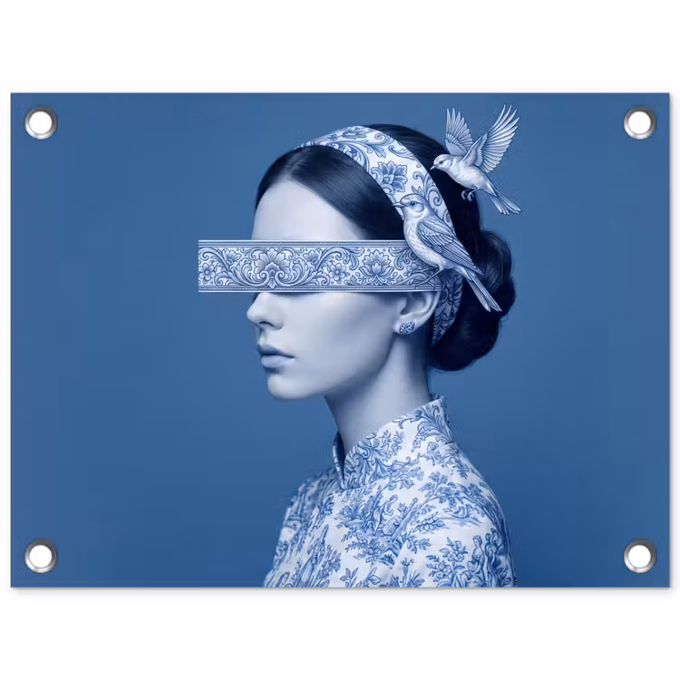 Tuinposter - Portret - Klassiek - Wit - Blauw — 1