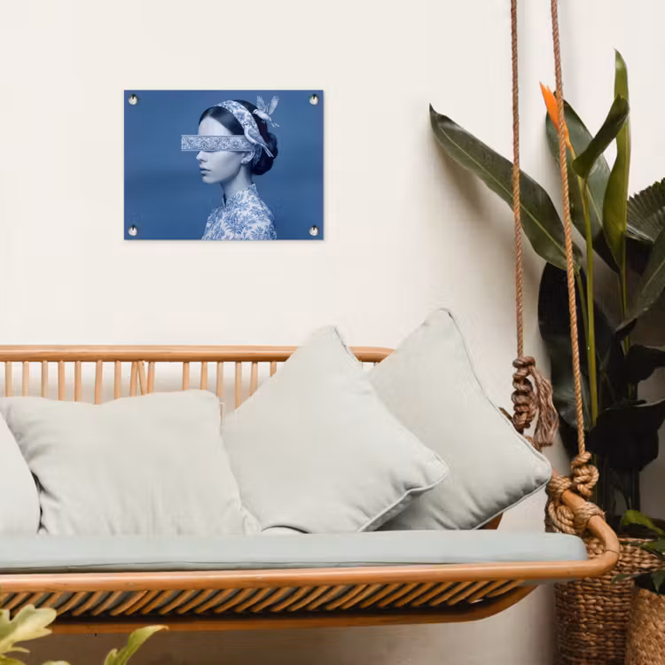 Tuinposter - Portret - Klassiek - Wit - Blauw — 5