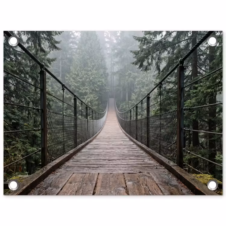 Tuinposter - Brug - Bos - Mist - Natuur — 1