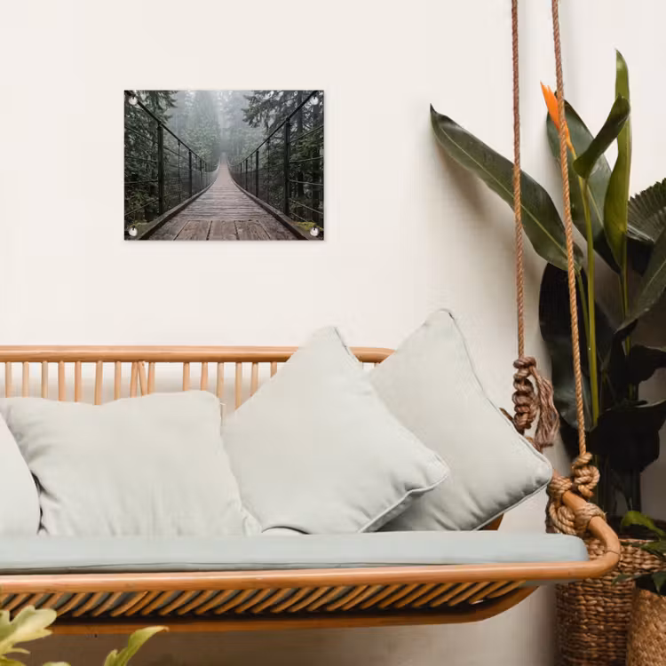 Tuinposter - Brug - Bos - Mist - Natuur — 5