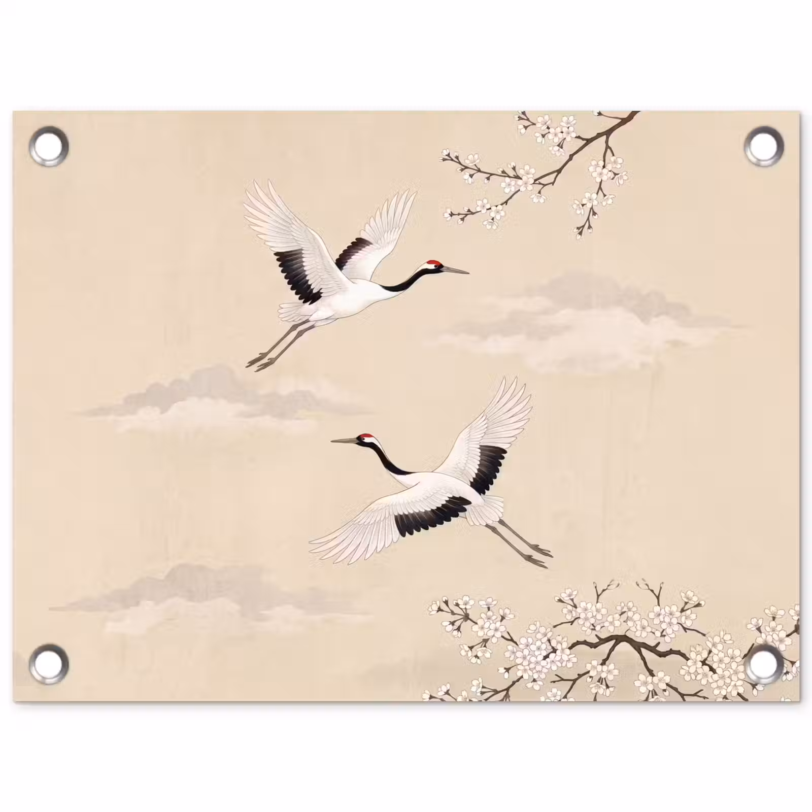 Tuinposter - Kraanvogels - Bloesem - Beige — 1