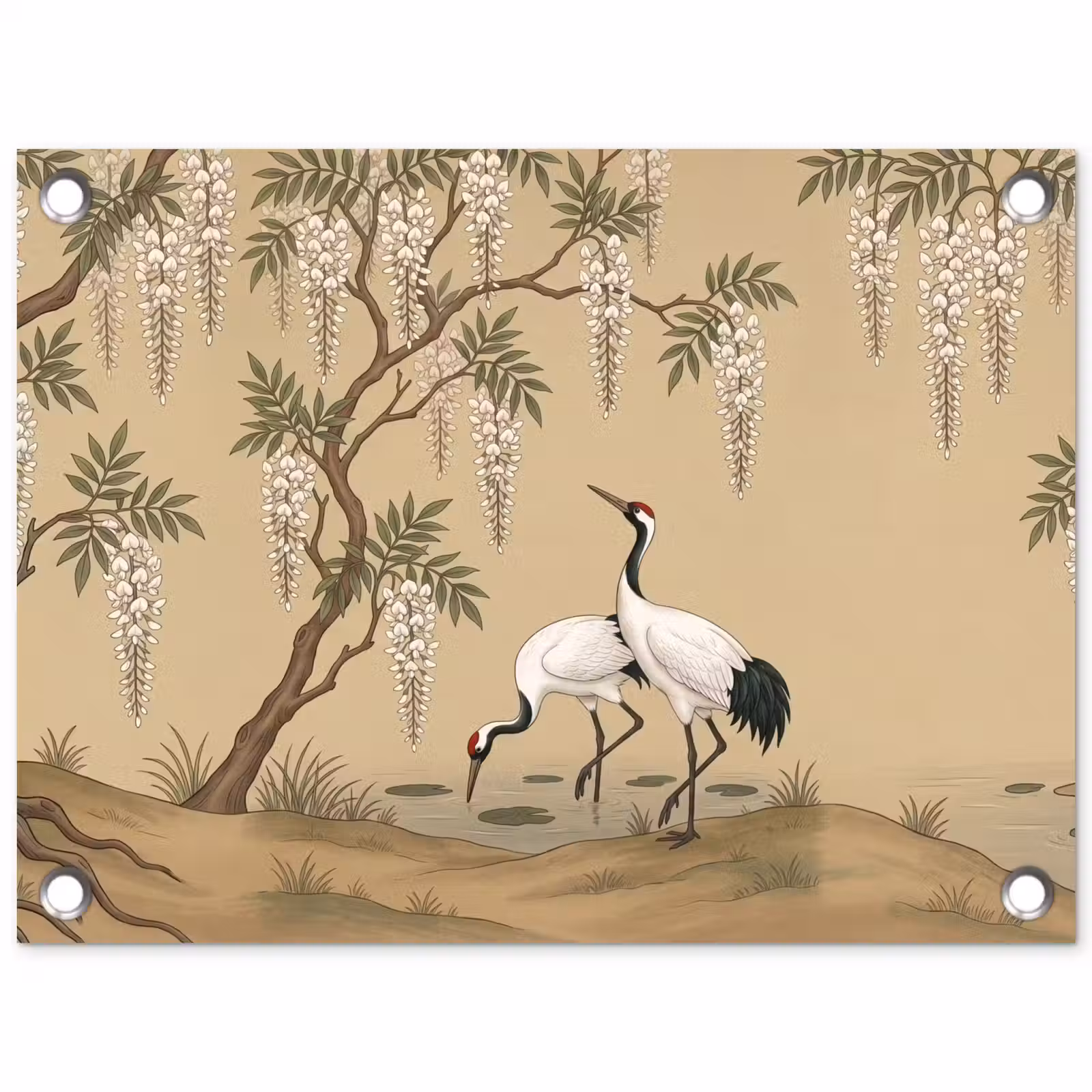 Tuinposter - Kraanvogels - Water - Beige — 1