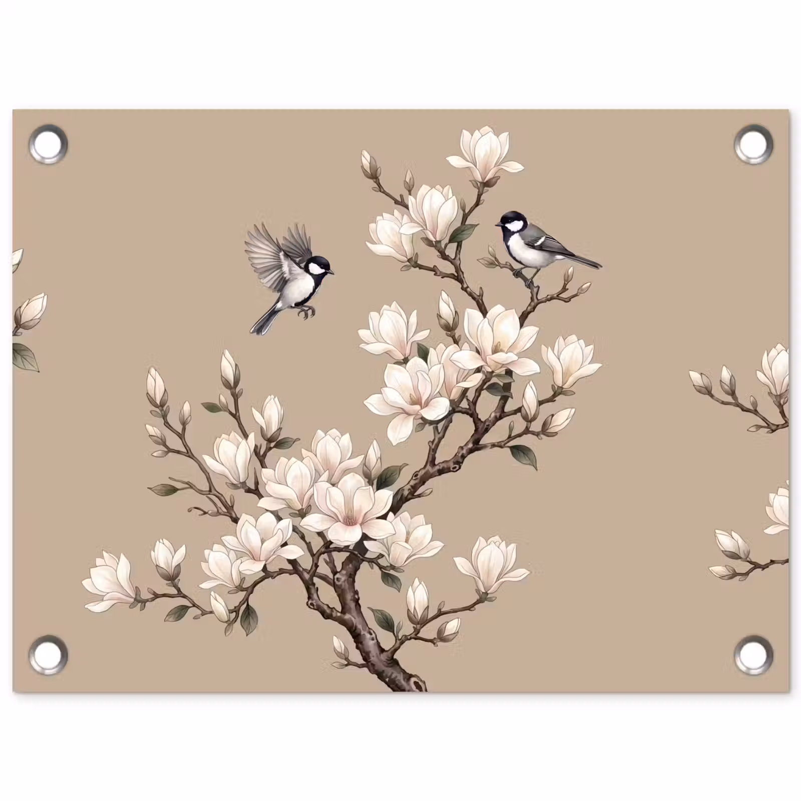 Tuinposter - Oosters - Vogels - Beige — 1