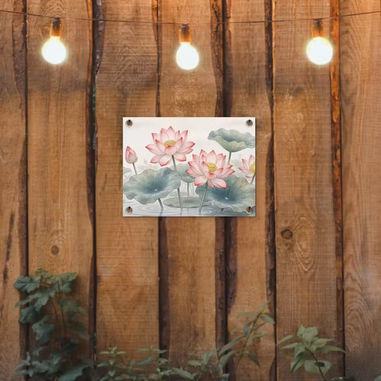 Tuinposter - Aquarel - Lotusbloemen - Kleurrijk — 2