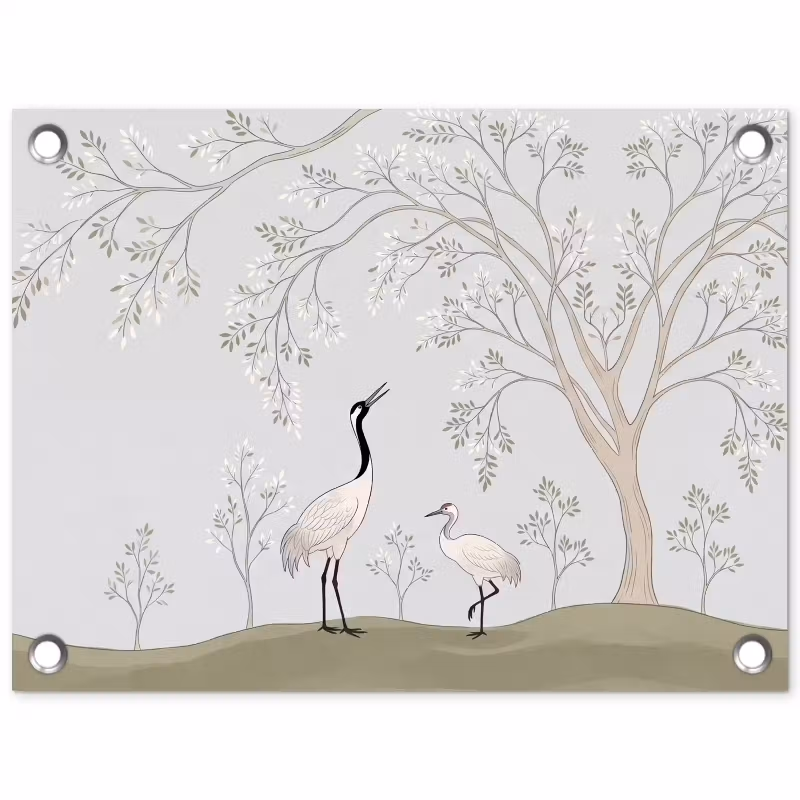 Tuinposter - Minimalistisch - Kraanvogels - Blauw — 1