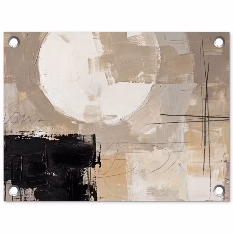 Tuinposter - Abstract - Cirkel - Modern - Beige - Zwart - Minimalistisch — 1
