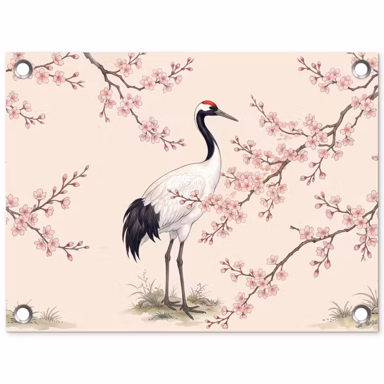 Tuinposter - Aziatisch - Kraanvogel - Beige — 1