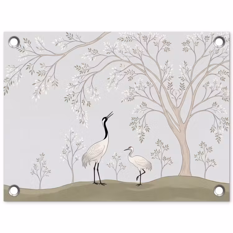 Tuinposter - Minimalistisch - Kraanvogels - Blauw — 1