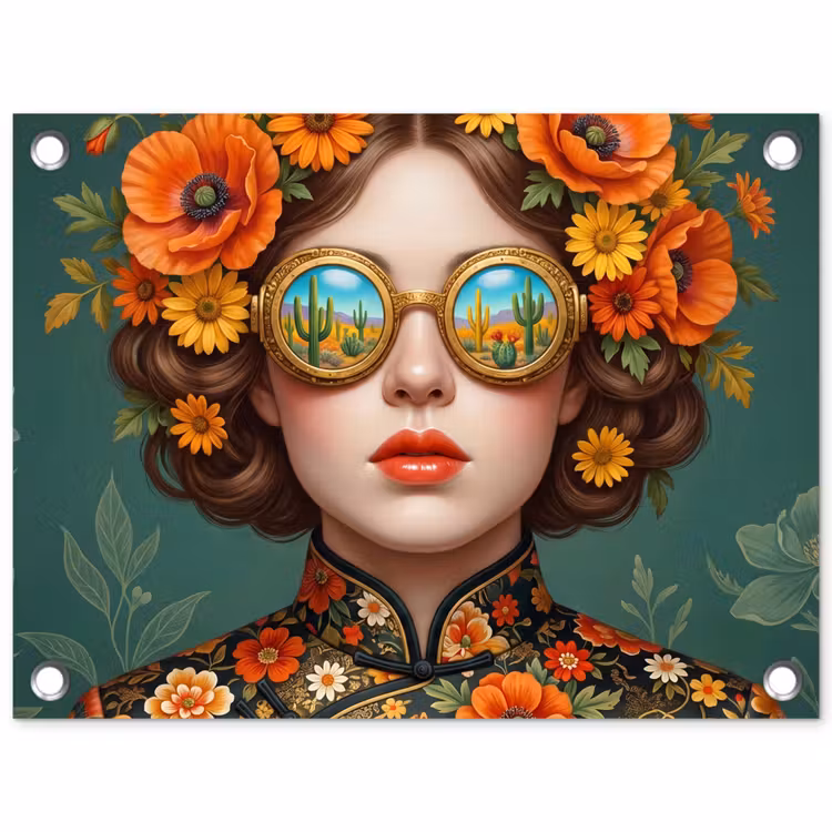 Tuinposter - Portret - Vrouw - Kleurrijk - Expressief — 1