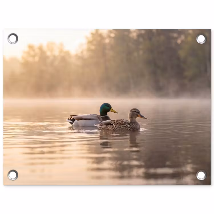 Tuinposter - Eenden - Water - Mist - Natuur — 1