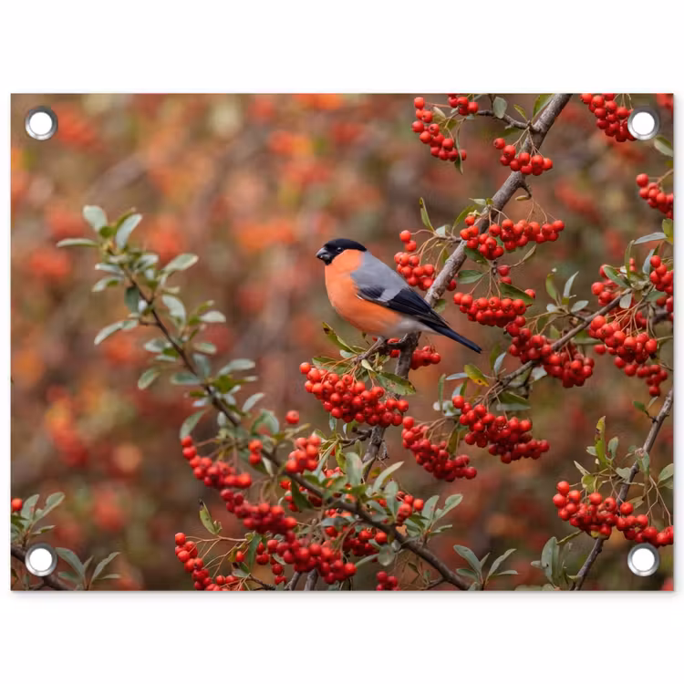 Tuinposter - Goudvink - Bessen - Herfst - Natuur - Kleurrijk — 1