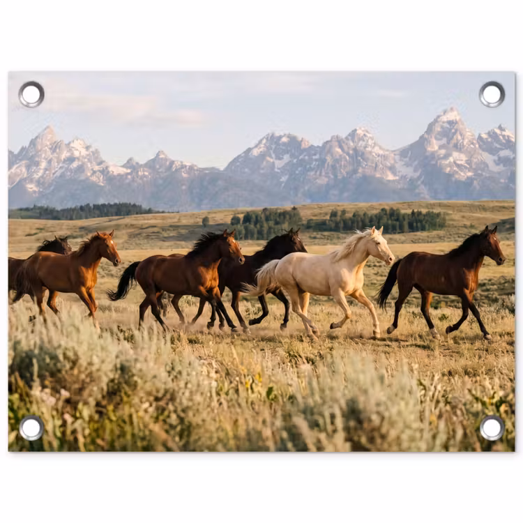 Tuinposter - Paarden - Kudde - Bergen - Vrijheid - Wild — 1