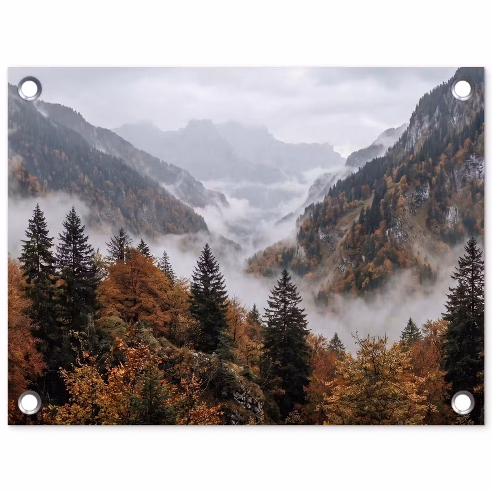 Tuinposter - Bergen - Vallei - Mist - Herfst - Natuur — 1