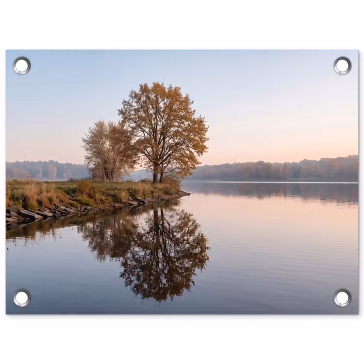 Tuinposter - Bomen - Reflectie - Water - Zonsopgang - Serene — 1