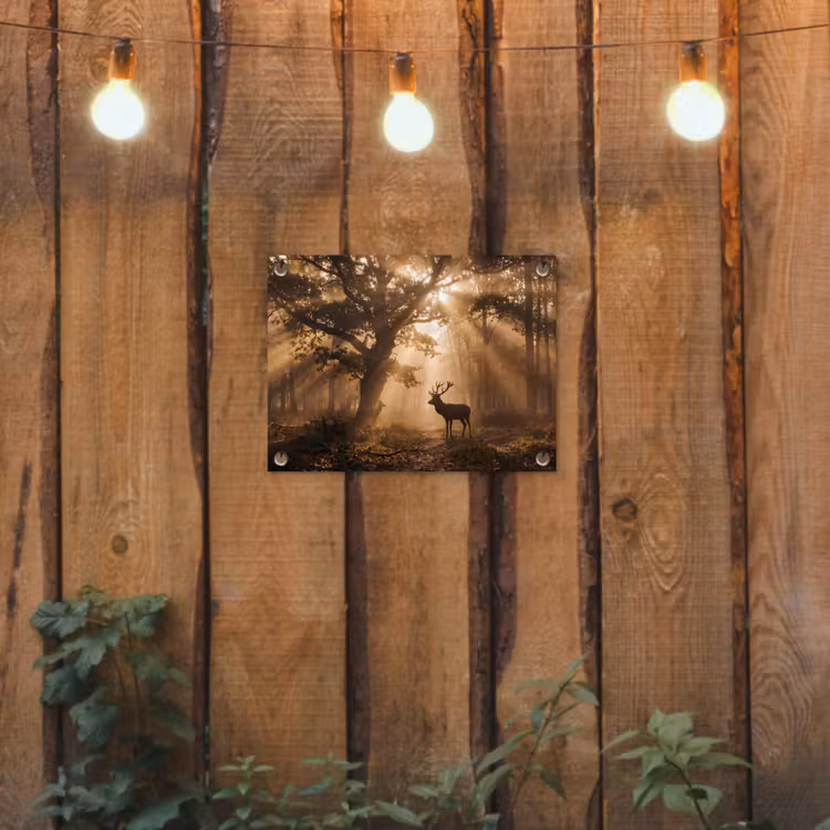 Tuinposter - Hert - Bos - Mistig - Natuur - Goud — 2