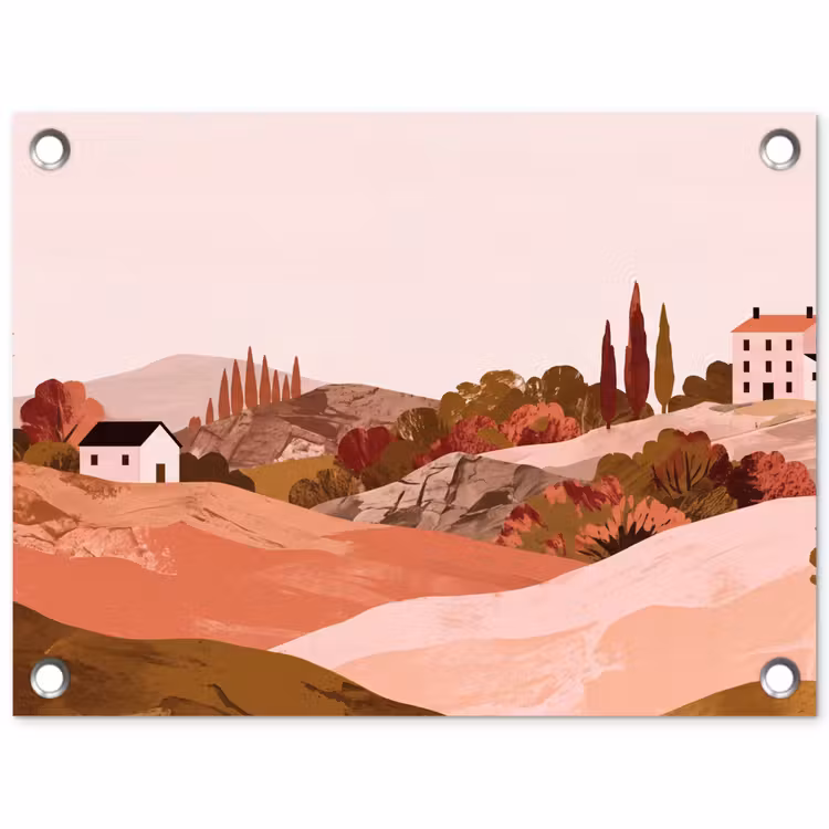 Tuinposter - Heuvellandschap - Grafisch - Terracotta — 1