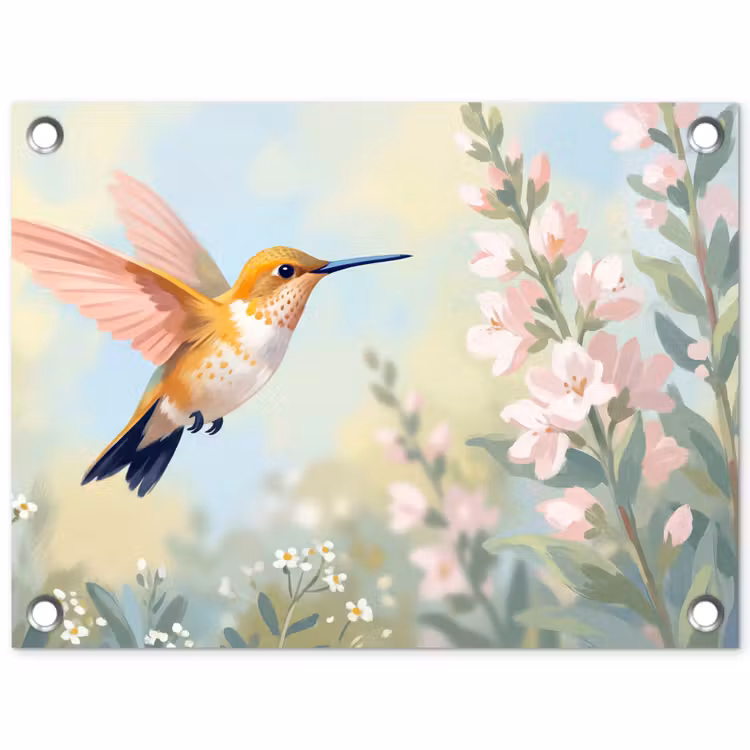 Tuinposter - Kolibrie - Illustratie - Kleurrijk — 1