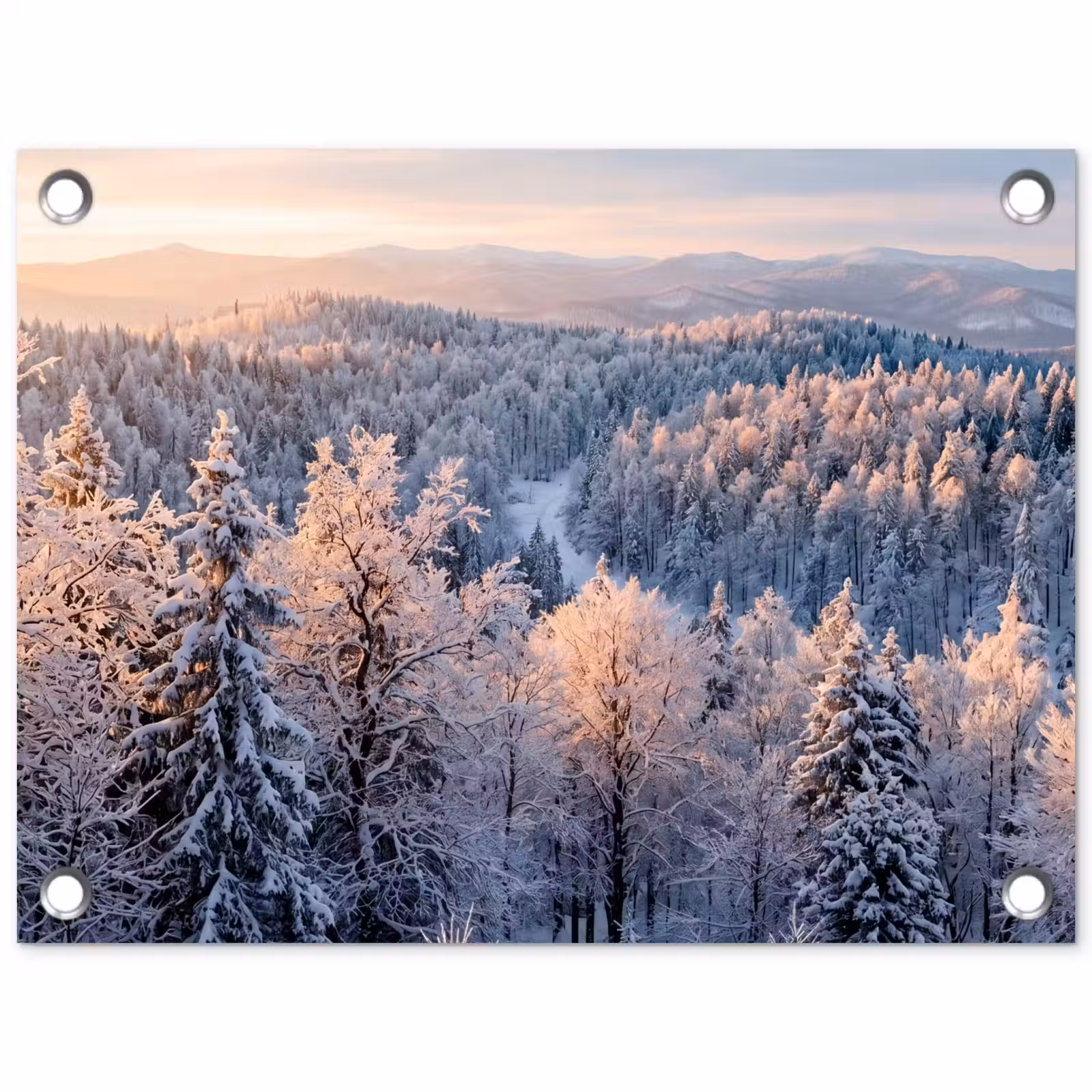 Tuinposter - Bos - Bergen - Goud - Winter - Warm — 1