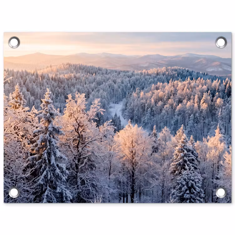 Tuinposter - Bos - Bergen - Goud - Winter - Warm — 1