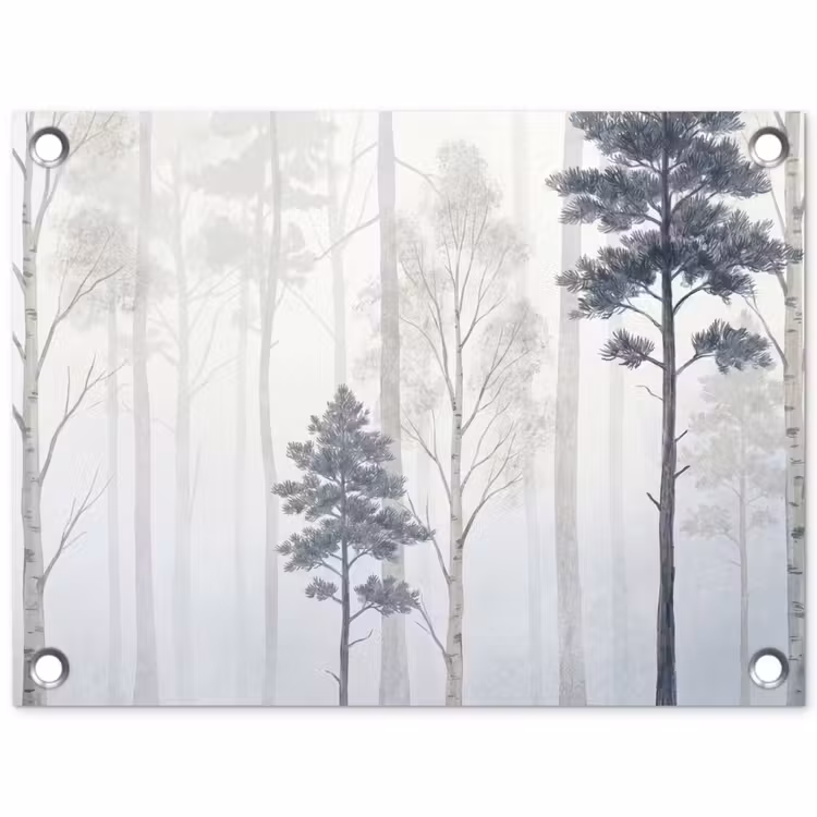 Tuinposter - Bos - Bomen - Mist - Natuur - Illustratie - Grijs — 1