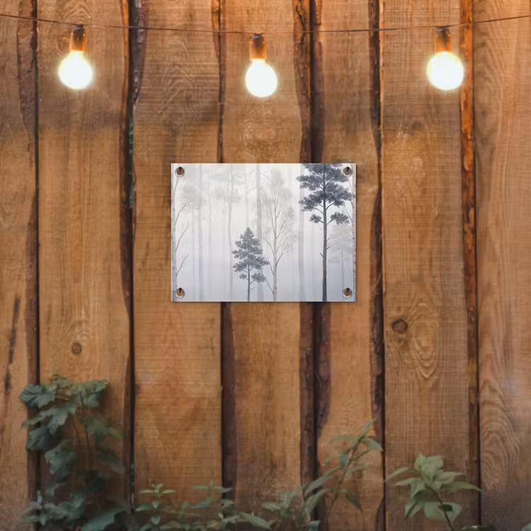 Tuinposter - Bos - Bomen - Mist - Natuur - Illustratie - Grijs — 2