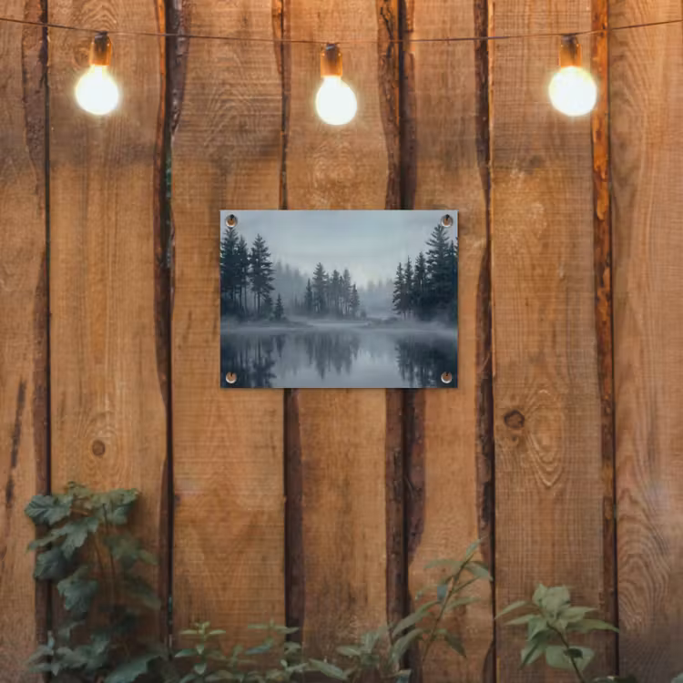 Tuinposter - Bos - Meer - Mist - Natuur - Grijs — 2