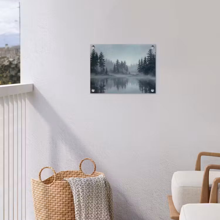 Tuinposter - Bos - Meer - Mist - Natuur - Grijs — 3