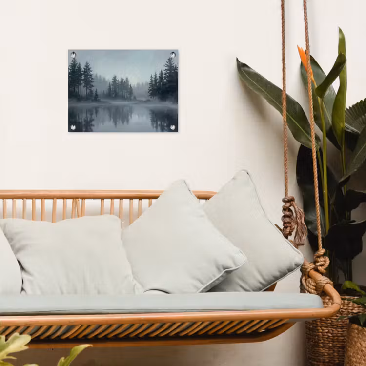 Tuinposter - Bos - Meer - Mist - Natuur - Grijs — 5