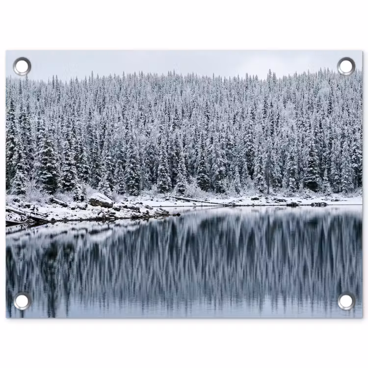 Tuinposter - Bos - Reflectie - Meer - Winter - Serene — 1