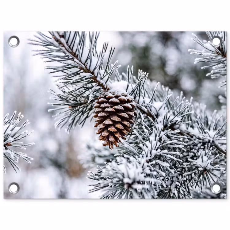 Tuinposter - Dennenappel - Tak - Sneeuw - Winter - Sfeervol — 1