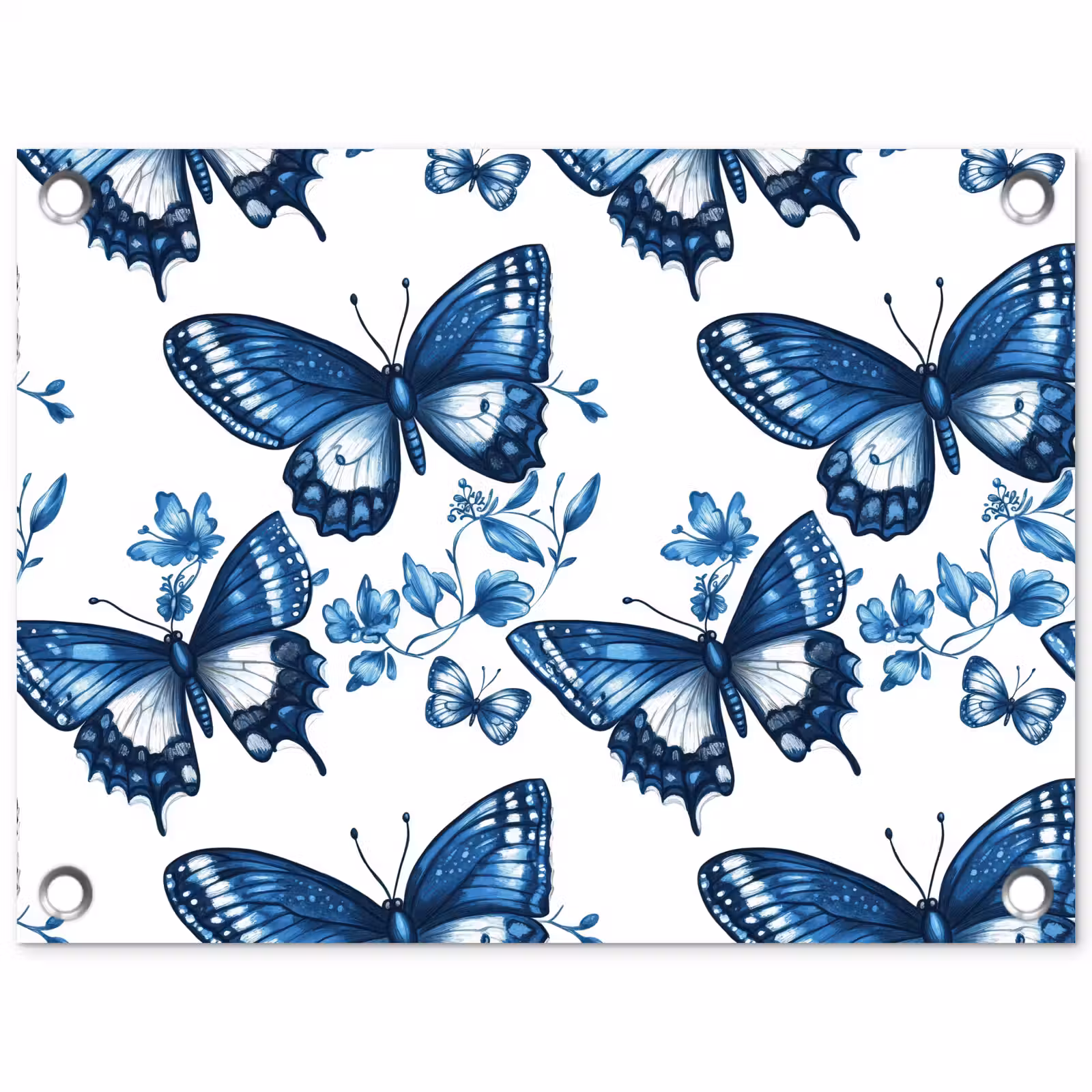 Tuinposter - Blauw - Vlinders - Bloemen - Wit — 1