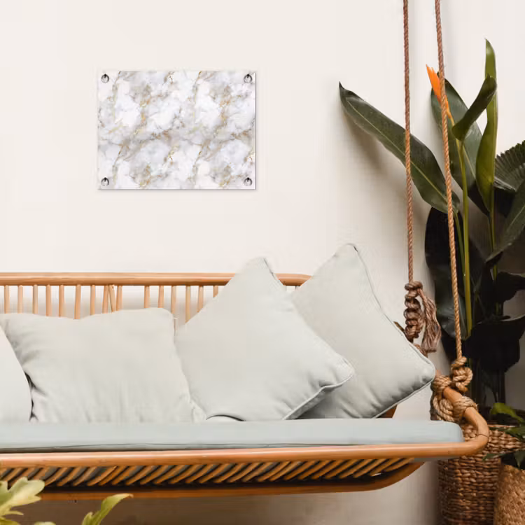 Tuinposter - Gouden aders - Marmer - Wit — 5