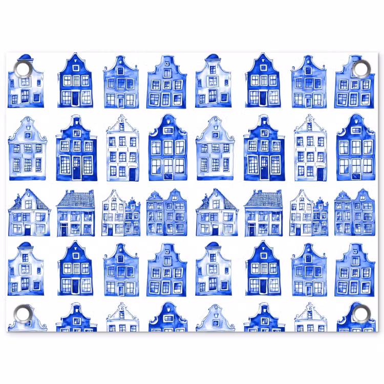 Tuinposter - Patroon - Huizen - Blauw — 1