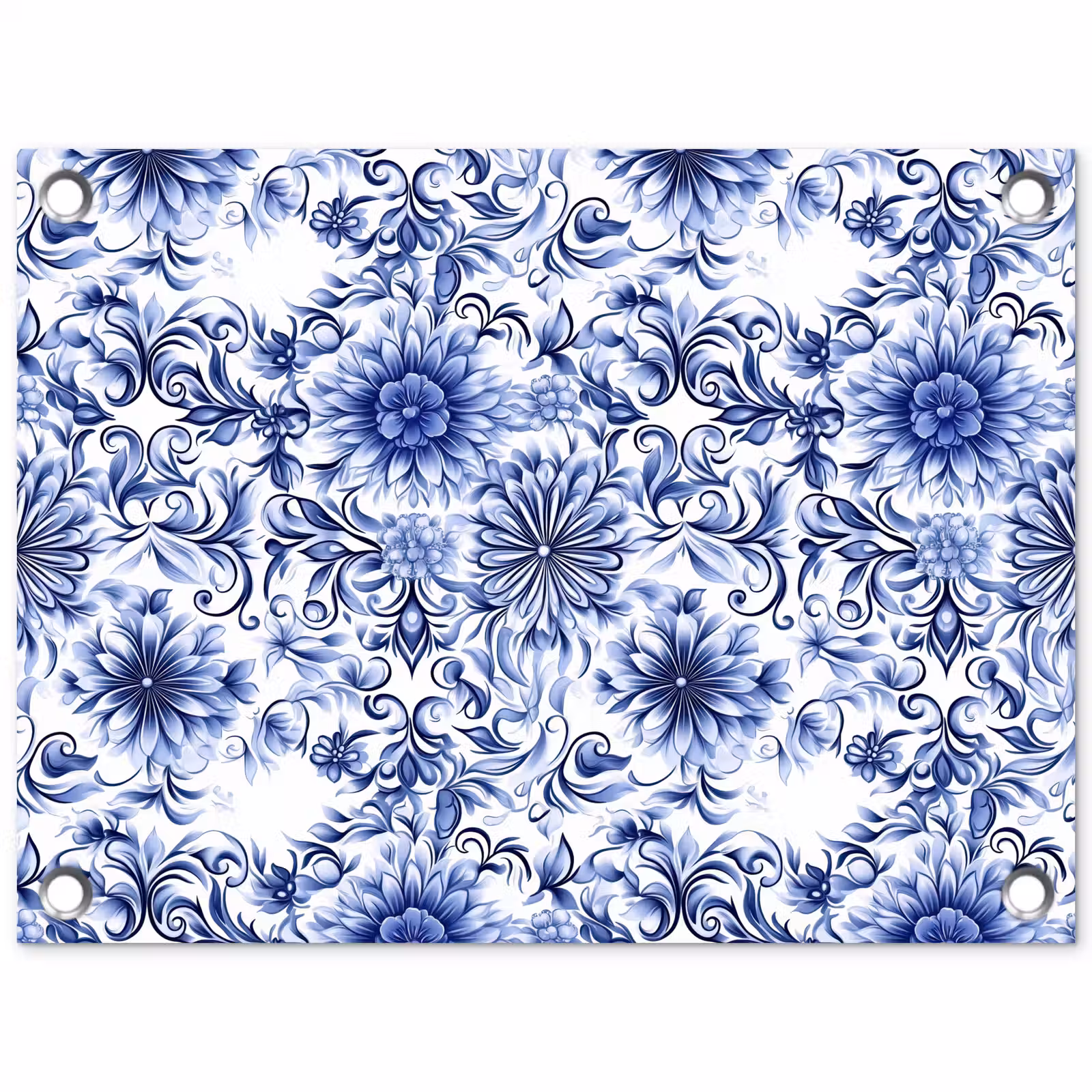 Tuinposter - Bloemen - Blauw - Patroon - Wit — 1