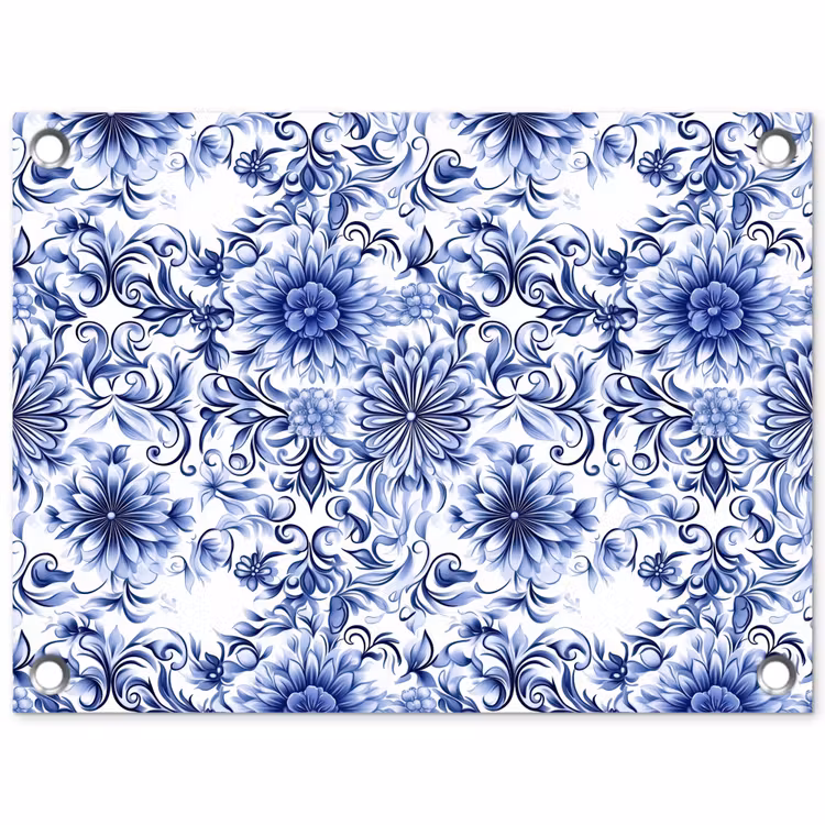 Tuinposter - Bloemen - Blauw - Patroon - Wit — 1