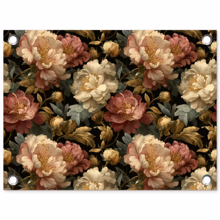 Tuinposter - Bloemen - Barok - Patroon - Roze - Crème — 1