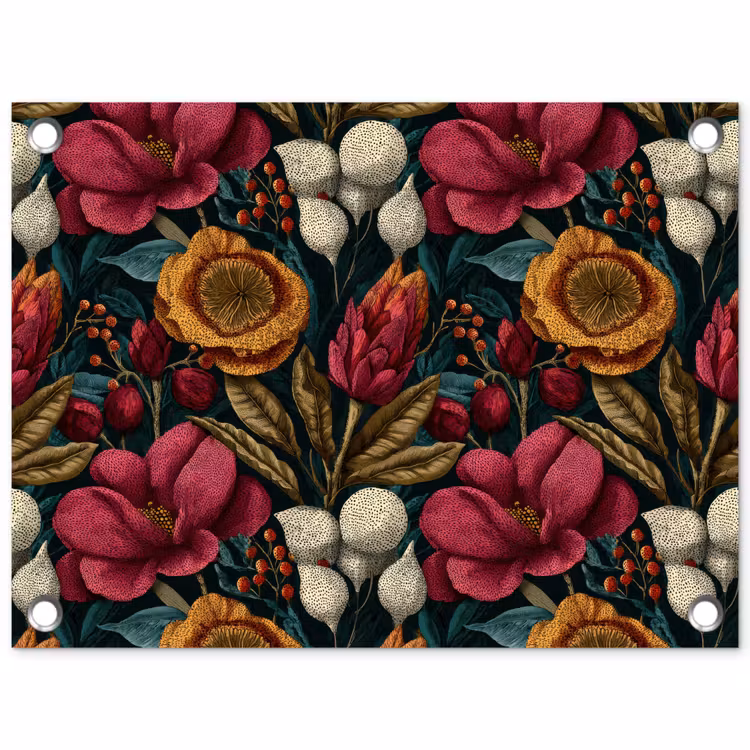 Tuinposter - Bloemen - Patroon - Rood - Goud — 1