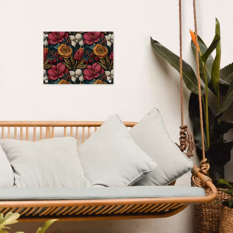 Tuinposter - Bloemen - Patroon - Rood - Goud — 5
