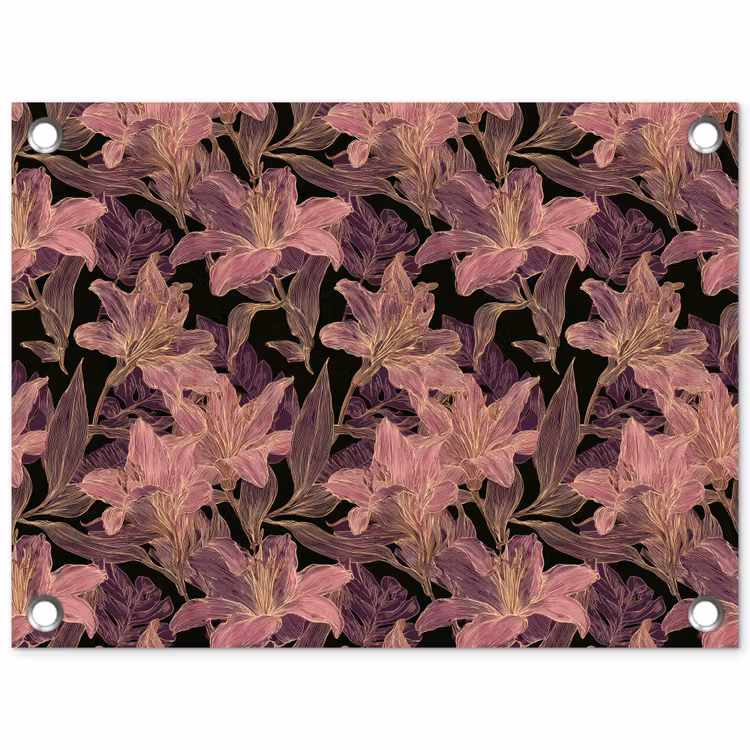 Tuinposter - Lelies - Patroon - Paars - Goud — 1