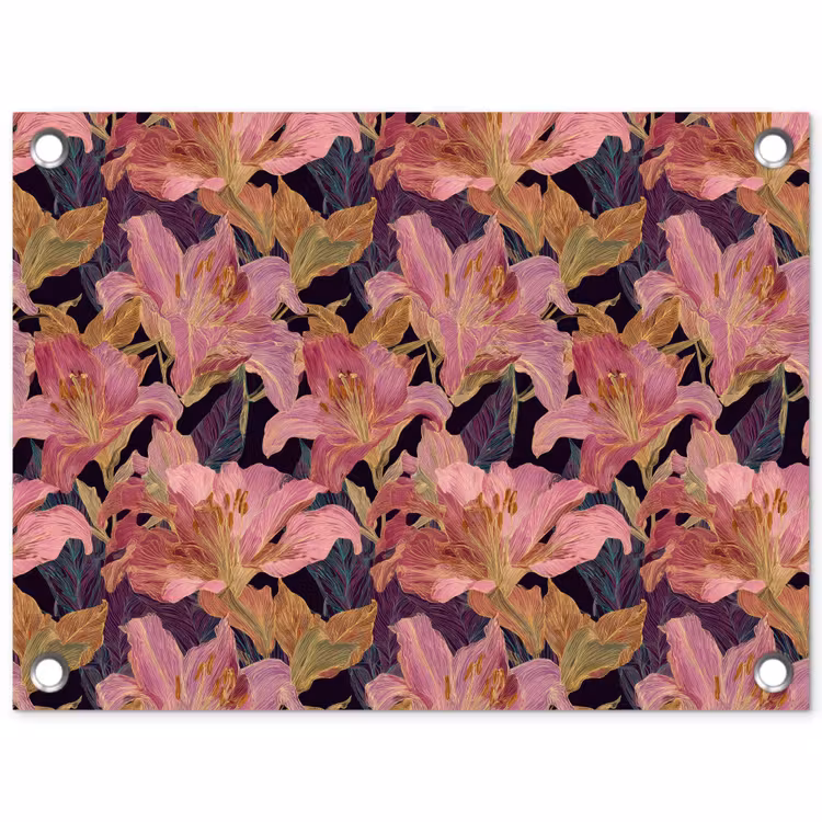 Tuinposter - Lelies - Patroon - Roze - Goud — 1