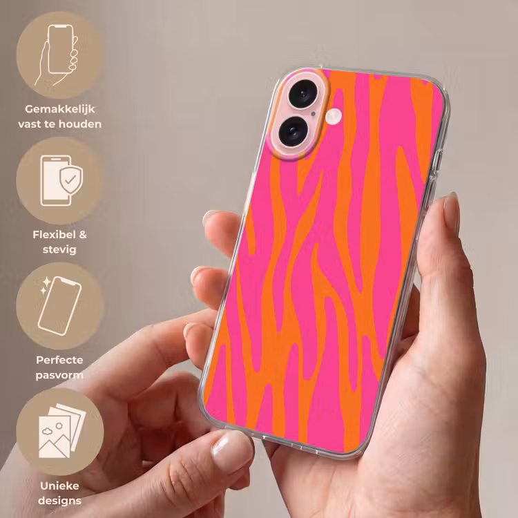 Telefoonhoesje - Zebraprint - Roze - Oranje - Dierenprint — 4