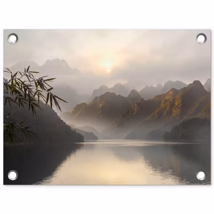 Tuinposter - Bergen - Water - Mist - Natuur - Landschap — 1