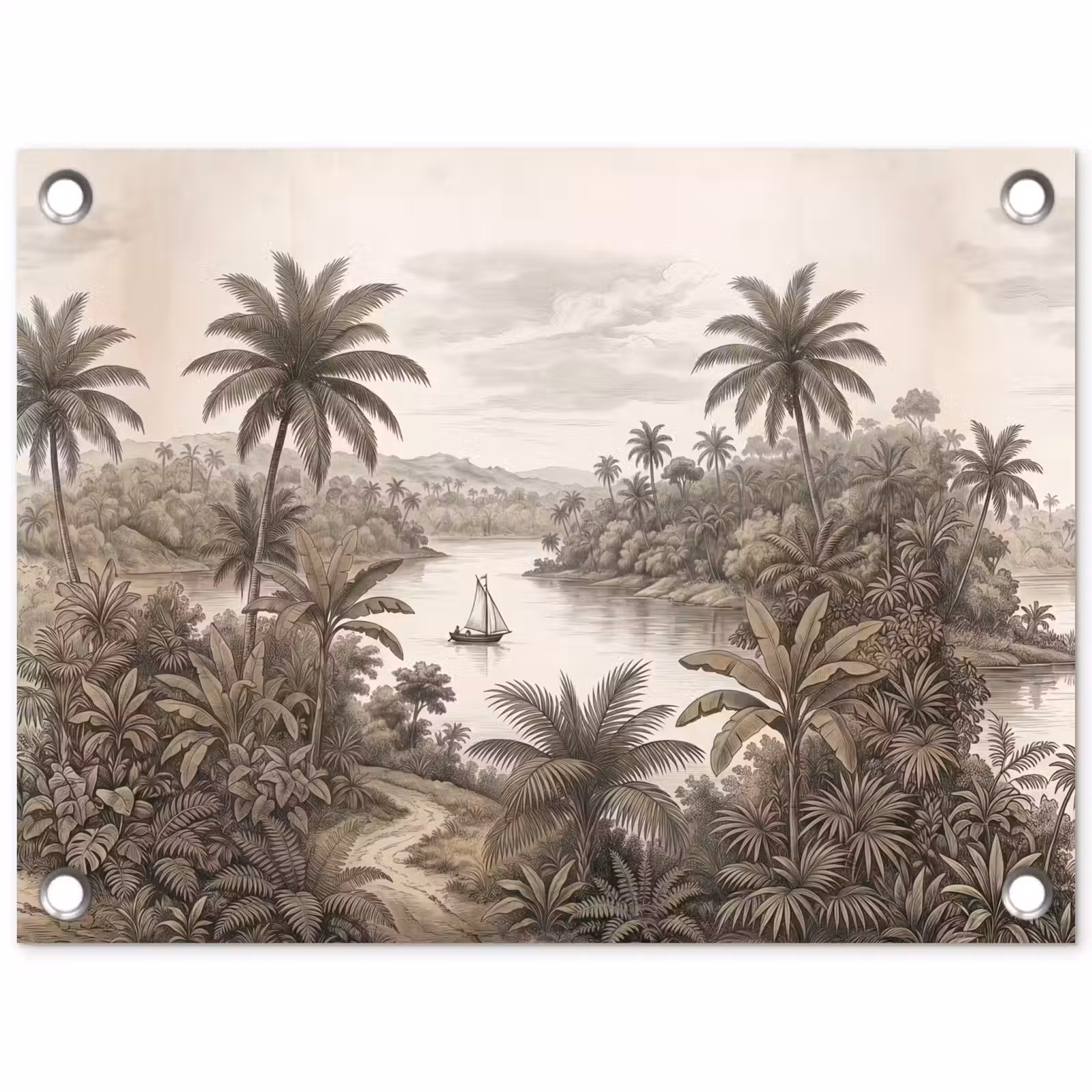 Tuinposter - Landschap - Rivier - Boot - Tropisch - Vintage — 1