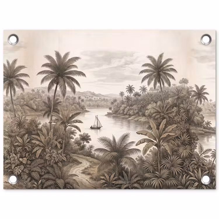 Tuinposter - Landschap - Rivier - Boot - Tropisch - Vintage — 1