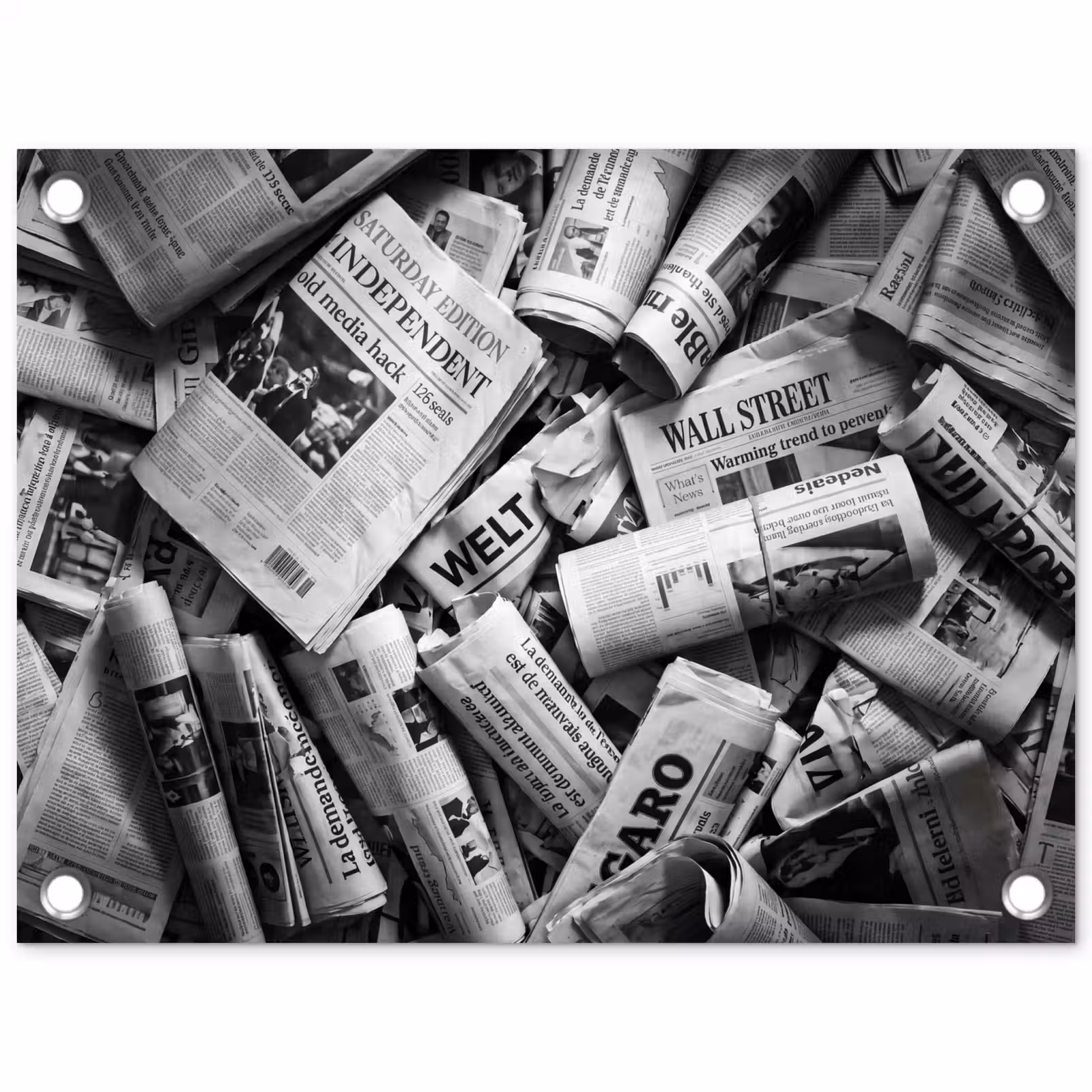 Tuinposter - Krant - Stapel - Nieuws - Zwart-wit — 1