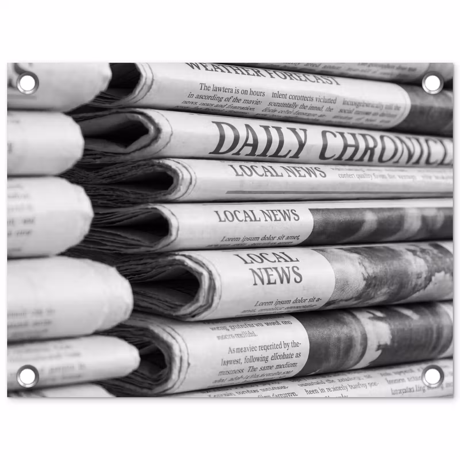 Tuinposter - Krant - Stapel - Nieuws - Zwart-wit - Media — 1
