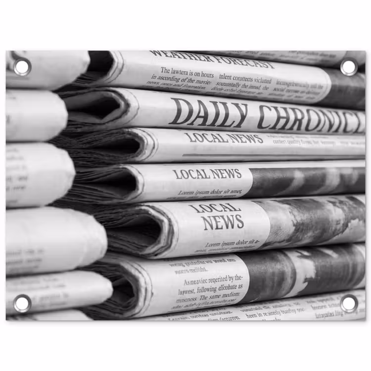 Tuinposter - Krant - Stapel - Nieuws - Zwart-wit - Media — 1