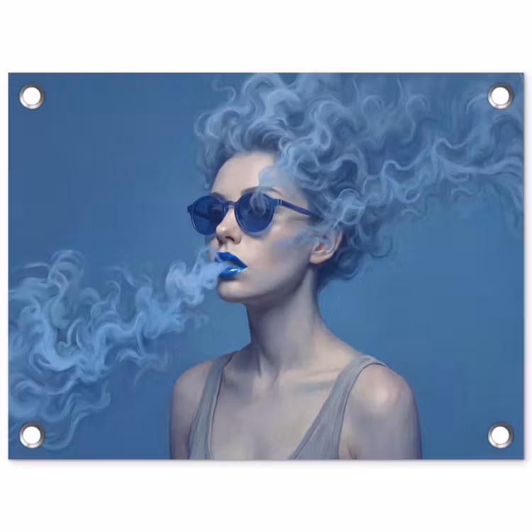 Tuinposter - Portret - Zonnebril - Rook - Abstract - Blauw — 1