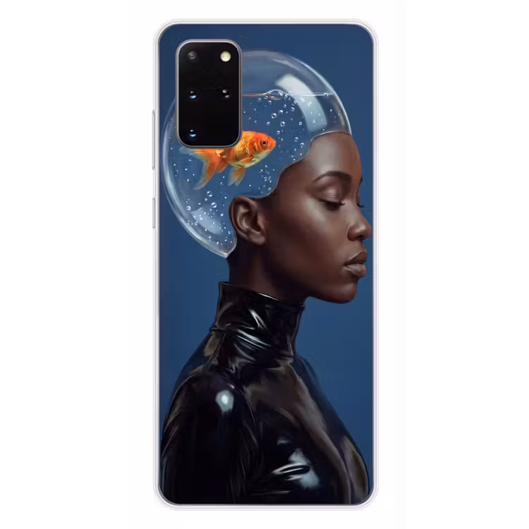 Telefoonhoesje - Vrouw - Goudvis - Hoofd - Abstract - Blauw — 4
