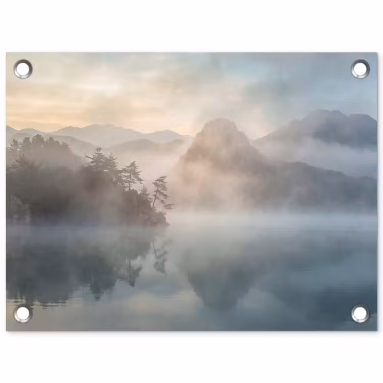 Tuinposter - Landschap - Bergen - Mist - Water - Natuur — 1